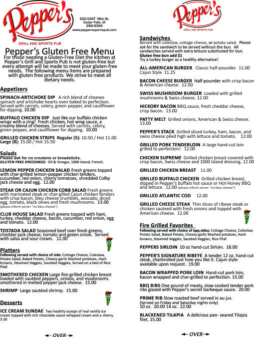 Menus Peppers Sports Pub